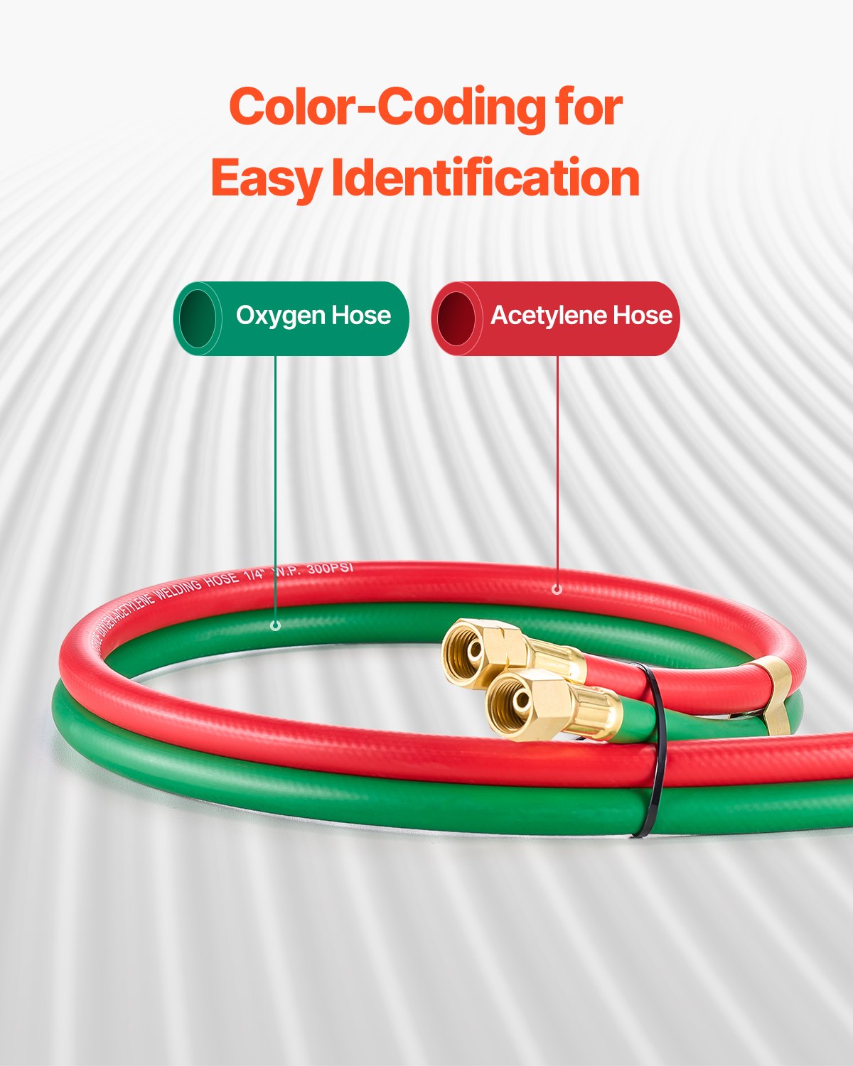 VEVOR Oxygen Acetylene Hose, 1/4-Inch x 25FT Oxy Acetylene Hose with 9/16"-18 B Fitting, 300PSI T Grade Welding Cutting Torch Twin Hose, Compatible with Oxygen, Acetylene, Propane and Other Fuel Gases