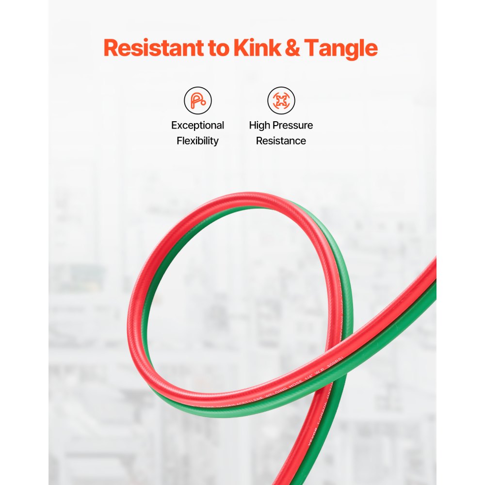 VEVOR Oxygen Acetylene Hose, 1/4-Inch x 50FT Oxy Acetylene Hose with 9/16"-18 B Fitting, 300PSI T Grade Welding Cutting Torch Twin Hose, Compatible with Oxygen, Acetylene, Propane and Other Fuel Gases