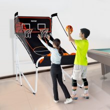 VEVOR Foldable Basketball Arcade Game, 2 Player Indoor Basketball Game, Home Dual Shot Sport with 5 Balls, 8 Game Modes, Electronic Scoreboard, and Inflation Pump, for Kids, Adults (Black & White)