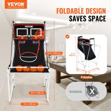 VEVOR Foldable Indoor Double Shot Arcade Παιχνίδι Μπάσκετ 2 Παίκτες 4 Μπάλες