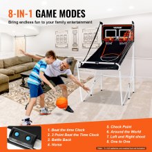 VEVOR Foldable Basketball Arcade Game, 2 Player Indoor Basketball Game, Home Dual Shot Sport with 4 Balls, 8 Game Modes, LCD Electronic Scoreboard, and Inflation Pump, for Kids, Adults (Black & White)