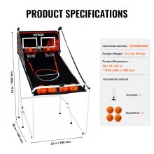 Jeu de basket-ball pliable VEVOR, jeu de basket-ball d'intérieur pour 2 joueurs, sport à double tir à domicile avec 4 balles, 8 modes de jeu, tableau de bord électronique LCD et pompe de gonflage, pour enfants, adultes (noir et blanc)