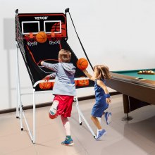 Jeu de basket-ball pliable VEVOR, jeu de basket-ball d'intérieur pour 2 joueurs, sport à double tir à domicile avec 4 balles, 8 modes de jeu, tableau de bord électronique LCD et pompe de gonflage, pour enfants, adultes (noir et blanc)