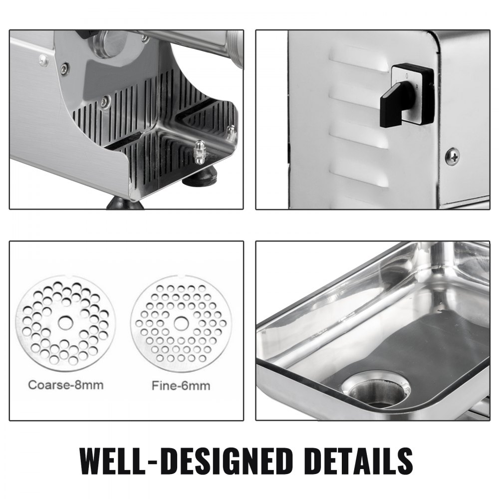 VEVOR Commercial Meat Mincer 450W Electric Meat Grinder 0.6HP 170RPM Stainless Steel Meat Grinder Commercial Sausage Stuffer Maker for Industrial and Home Use