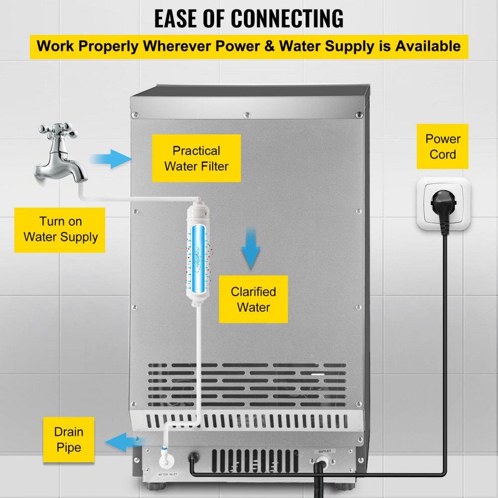 VEVOR Máquina de hielo portátil automática de 110 V, 70 libras/24 horas, 350 W con almacenamiento de 11 libras, 36 piezas por bandeja, funcionamiento automático, luz azul, incluye filtro de agua, tubo de drenaje, cuchara