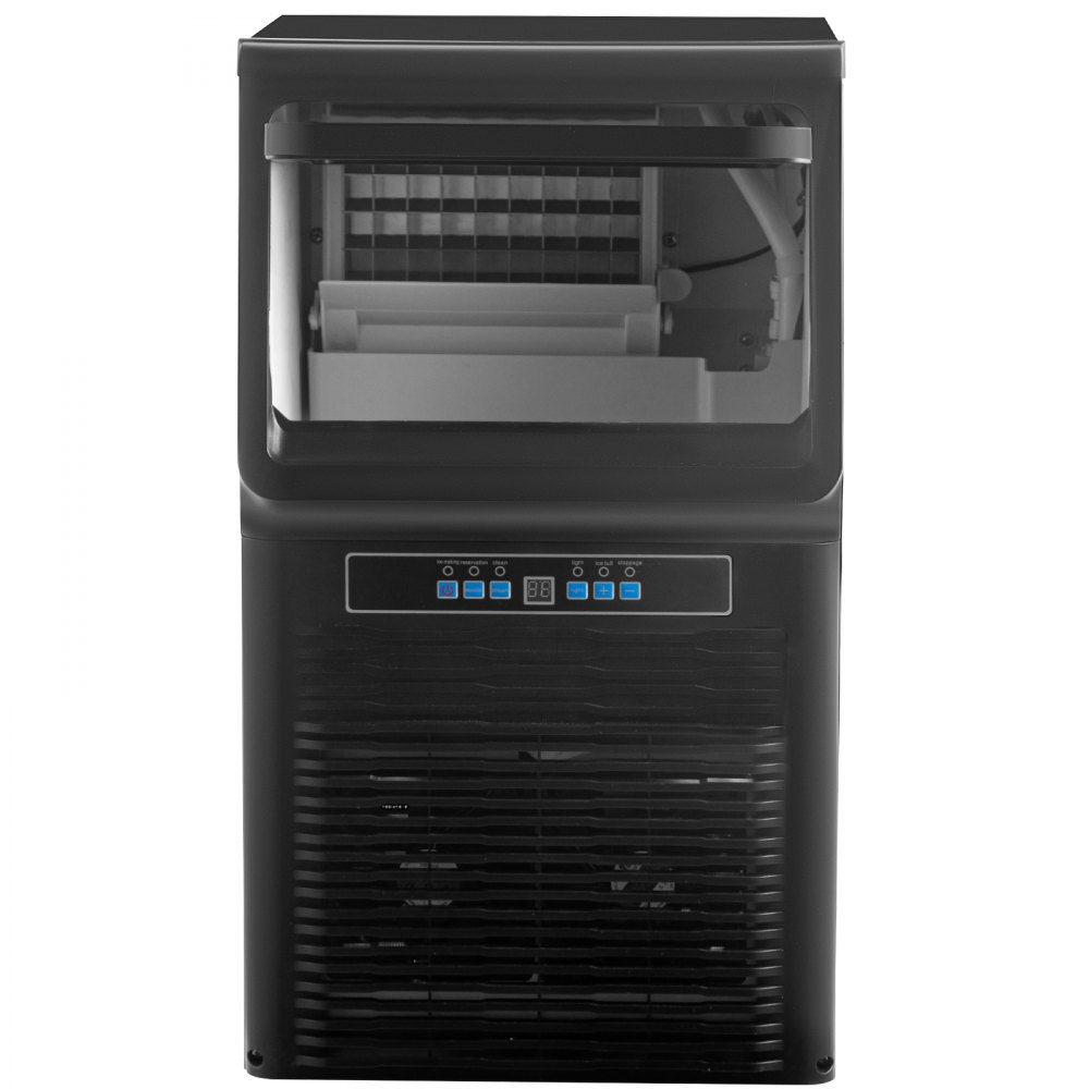 VEVOR Máquina de hielo portátil automática de 110 V, 70 libras/24 horas, 350 W con almacenamiento de 11 libras, 36 piezas por bandeja, funcionamiento automático, luz azul, incluye filtro de agua, tubo de drenaje, cuchara