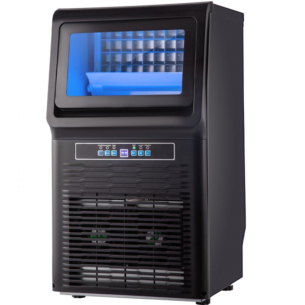 VEVOR Máquina de hielo portátil automática de 110 V, 70 libras/24 horas, 350 W con almacenamiento de 11 libras, 36 piezas por bandeja, funcionamiento automático, luz azul, incluye filtro de agua, tubo de drenaje, cuchara