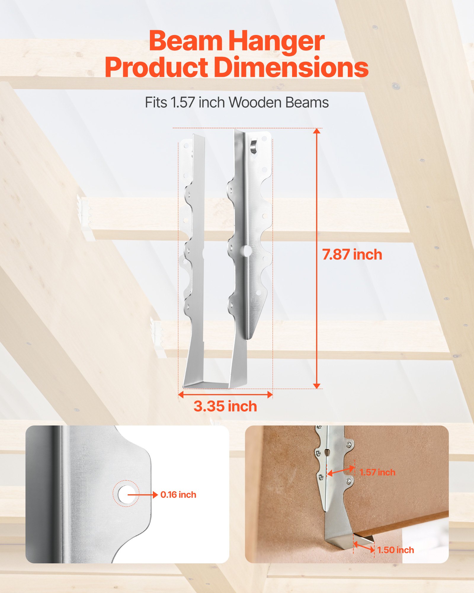 VEVOR 50 db-os gerendatartó, belső méretek 1,57 x 1,50 x 7,83 hüvelyk / 40 x 38 x 199 mm, szarufa hurrikán gerendatartók rozsdaálló bevonattal, rögzítőkonzolok padlóburkolathoz és mennyezeti rácsos szerkezetekhez