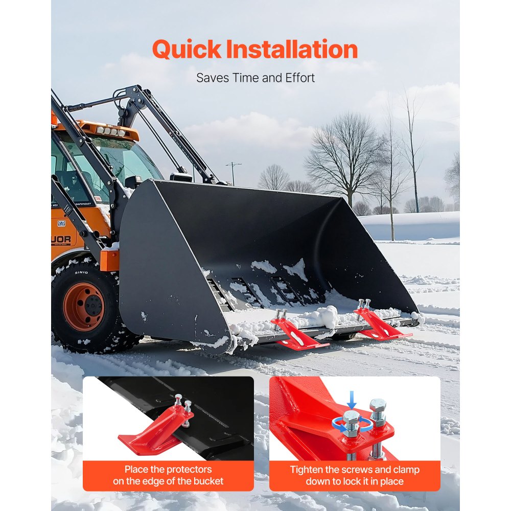 VEVOR Tractor Bucket Protector, 2PCS Heavy Duty Steel Bucket Edge Protectors, Edge Tamer Anti-Skid Device with Double Hexagon Lock Nuts and Bolts, for Snow, Leave Removal & Spreading Gravel (Red)