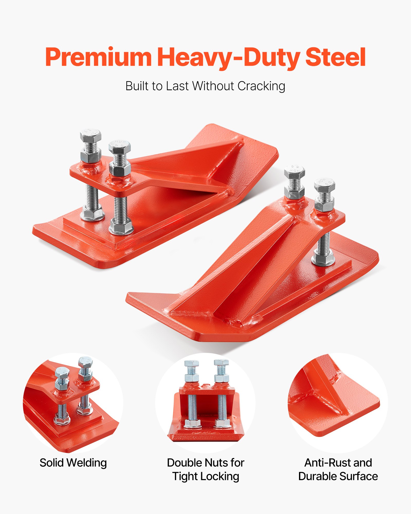 VEVOR Tractor Bucket Protector, 2PCS Heavy Duty Steel Bucket Edge Protectors, Edge Tamer Anti-Skid Device with Double Hexagon Lock Nuts and Bolts, for Snow, Leave Removal & Spreading Gravel (Orange)