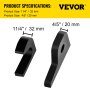 VEVOR loader bucket forks for john deere with 32 mm and 20 mm size specifications.