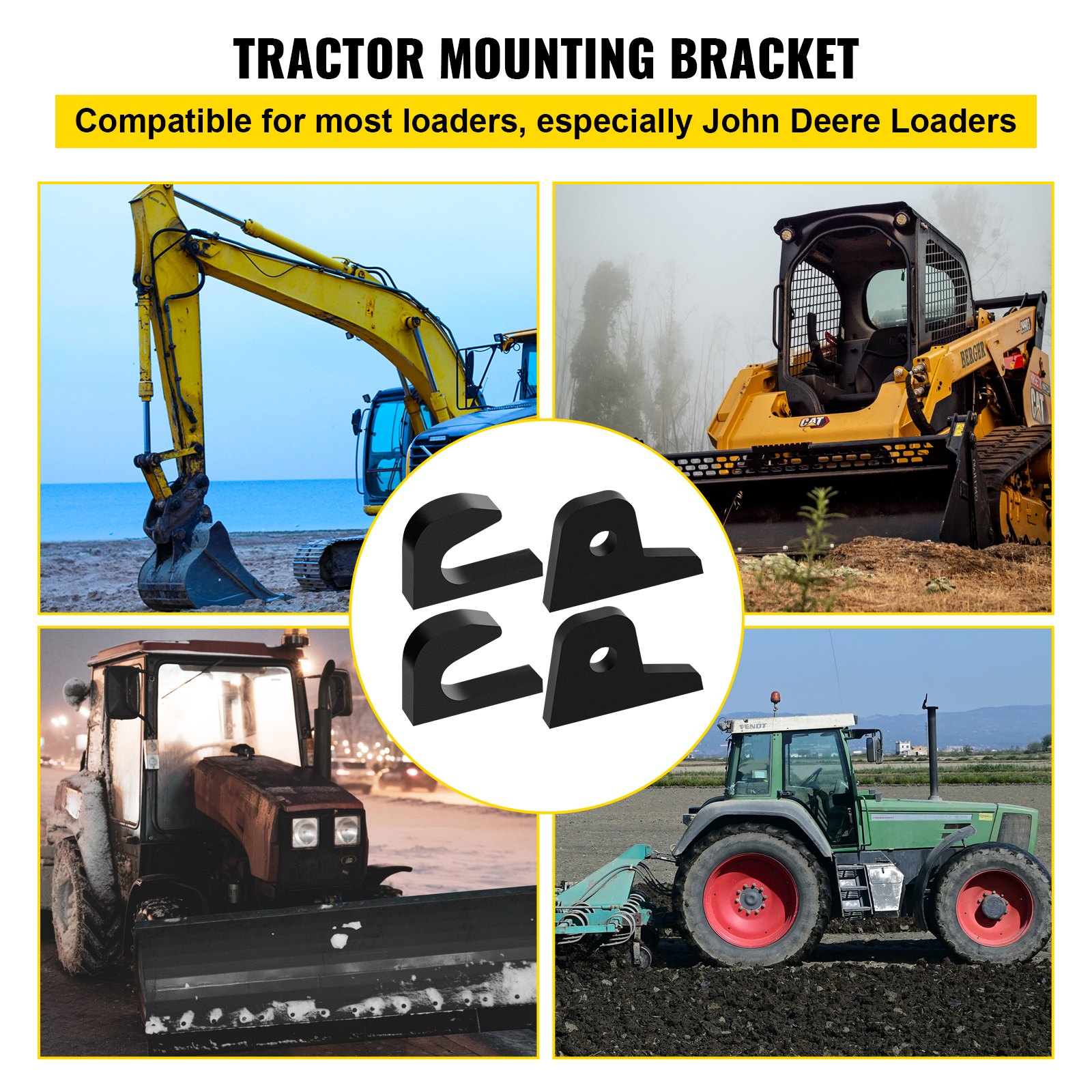 VEVOR Loader Bucket Forks 1 1/4" Thick Hook Brackets Tach Weld on Loader Tractor 4/5" Bottom Brackets Quick Attach Mount Brackets Set of 4 Pieces Fits for John Deere Front Tractor Accessories
