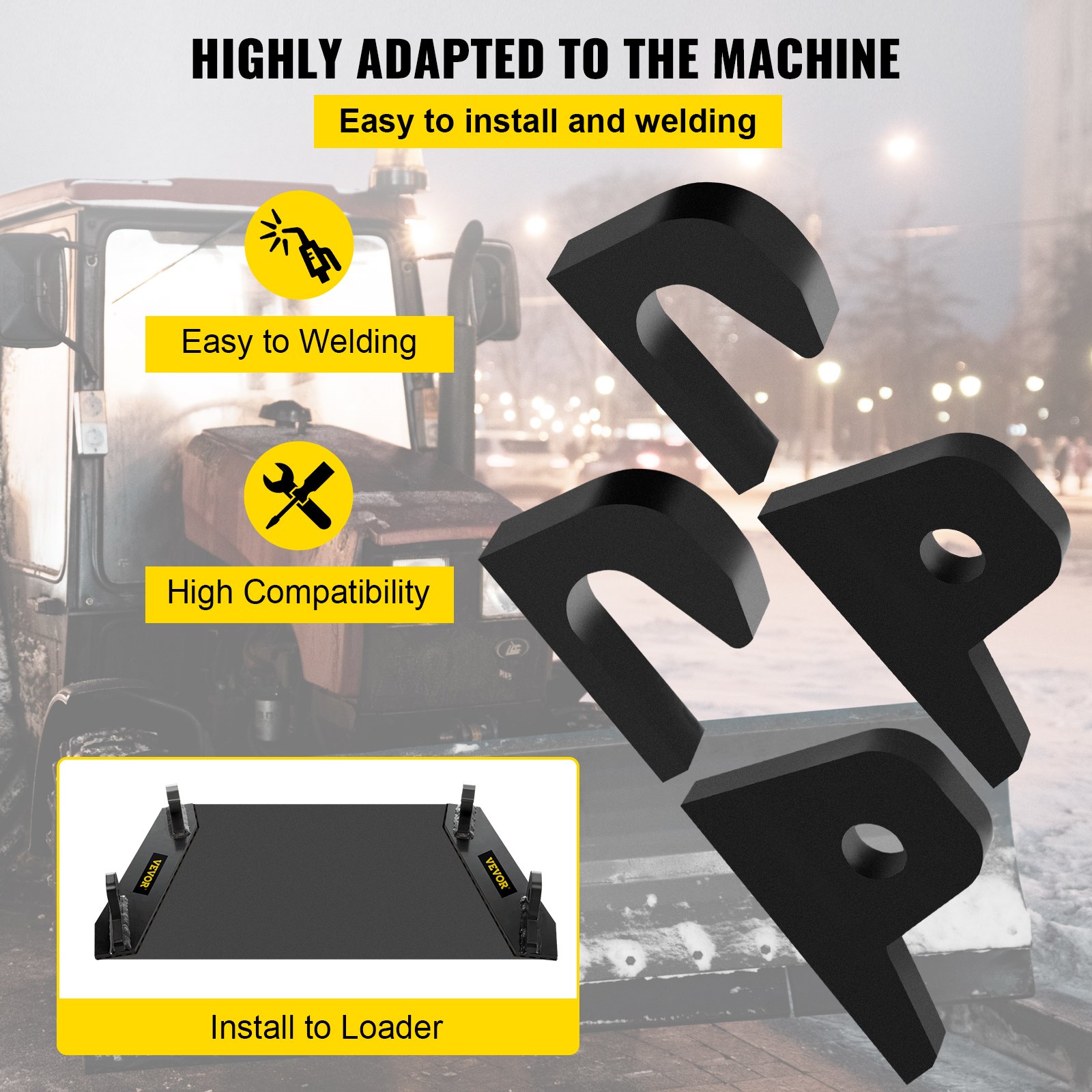 VEVOR Loader Bucket Forks 1 1/4" Thick Hook Brackets Tach Weld on Loader Tractor 4/5" Bottom Brackets Quick Attach Mount Brackets Set of 4 Pieces Fits for John Deere Front Tractor Accessories