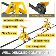 VEVOR Tractor Splitting Rail 10, 000LBS, Splitting Stand for Tractor 118-Inch Length, Tractor Separator with Rails, Splitting Rails Kit, w/ 2 Jack Stands and 2 Adjustable Handles, Support Equipment