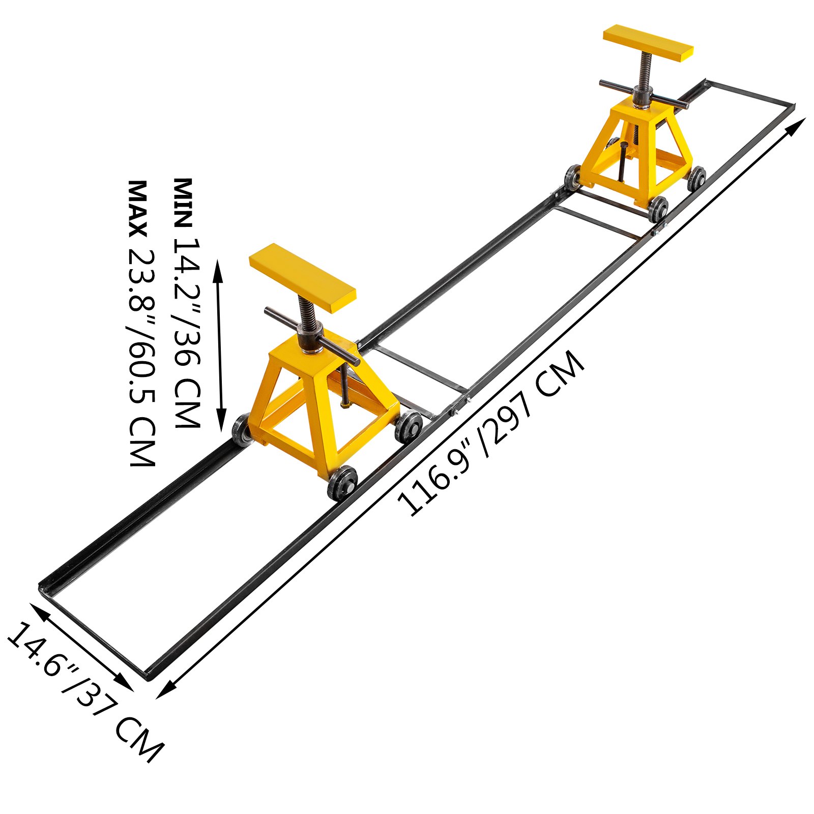 VEVOR Tractor Splitting Rail 10, 000LBS, Splitting Stand for Tractor 118-Inch Length, Tractor Separator with Rails, Splitting Rails Kit, w/ 2 Jack Stands and 2 Adjustable Handles, Support Equipment