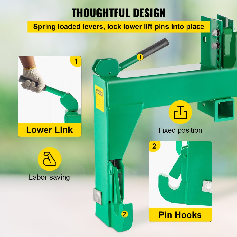 VEVOR 3-Point Quick Hitch, 3000 LBS Lifting Capacity Tractor Quick Hitch, 28.31\" Between Lower Arms Attachments Quick Hitch, No Welding & 5 Level Adjustable Bolt, Adaptation to Category 1 & 2 Tractor