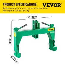 VEVOR 3-Point Quick Hitch, 3000 LBS Lifting Capacity Tractor Quick Hitch, 28.31" Between Lower Arms Attachments Quick Hitch, No Welding & 5 Level Adjustable Bolt, Adaptation to Category 1 & 2 Tractors