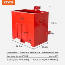 Caixa de lastro VEVOR Trator categoria 1 de 3 pontos, caixa de lastro de engate com capacidade de 800 libras, para receptor de engate de 2'', caixa de lastro de trator com volume de 5cu.ft, aço resistente, vermelho
