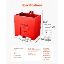Ballast Box 3 Point Category 1 Tractor Heavy-Duty Thickened Hard Steel Red