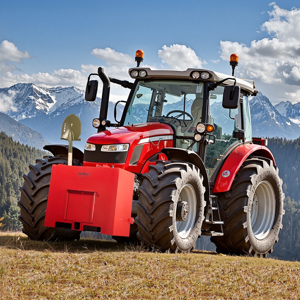 VEVOR Ballast Box, 3-Point Category 1 Tractor Ballast of 800lbs Capacity, for 2 Inch Hitch Receiver, Heavy-Duty Steel 4.3 ft³ Large Volume Loader Attachment with Sliding Door, Red
