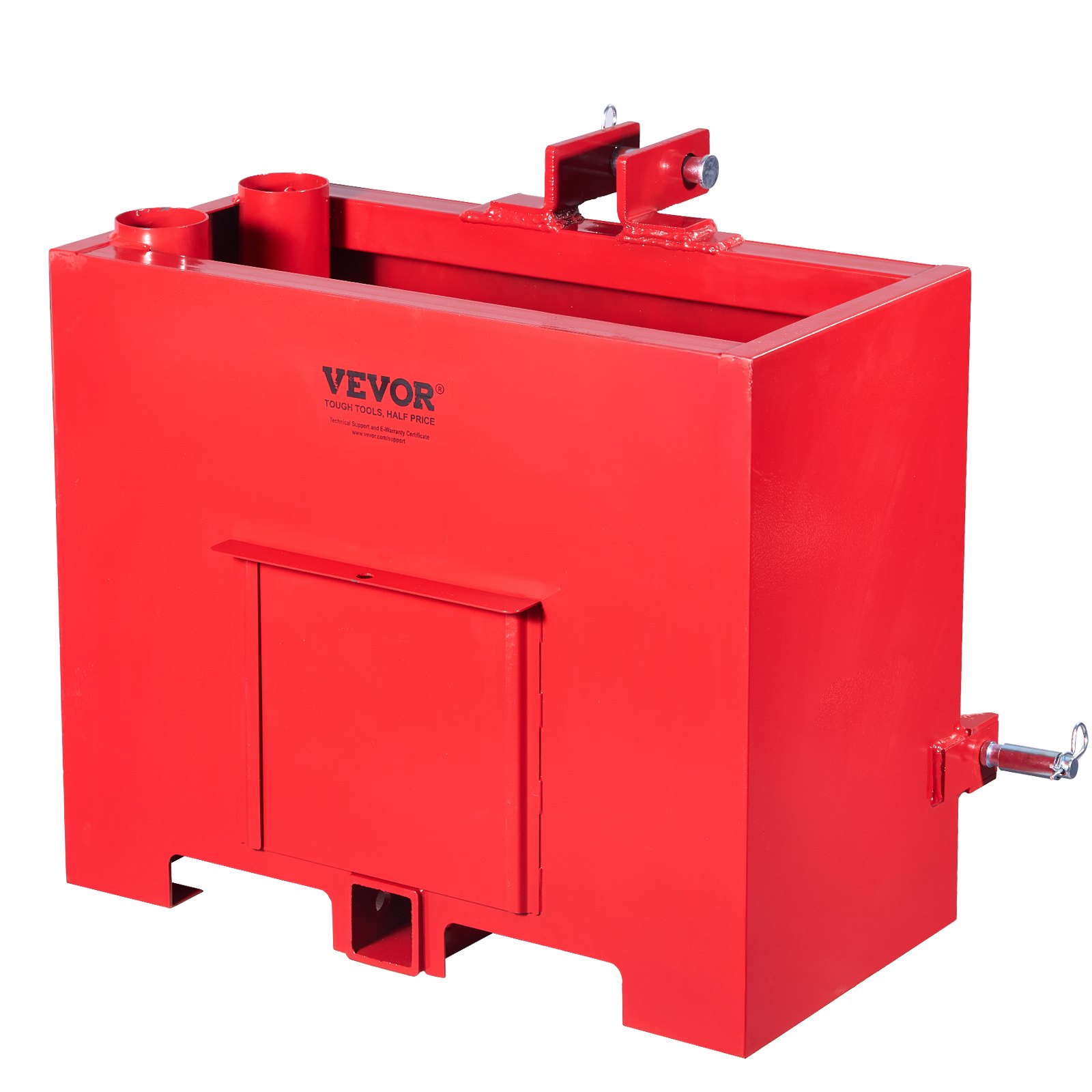 VEVOR Ballast Box, 3-Point Category 1 Tractor Ballast of 800lbs Capacity, for 2 Inch Hitch Receiver, Heavy-Duty Steel 4.3 ft³ Large Volume Loader Attachment with Sliding Door, Red