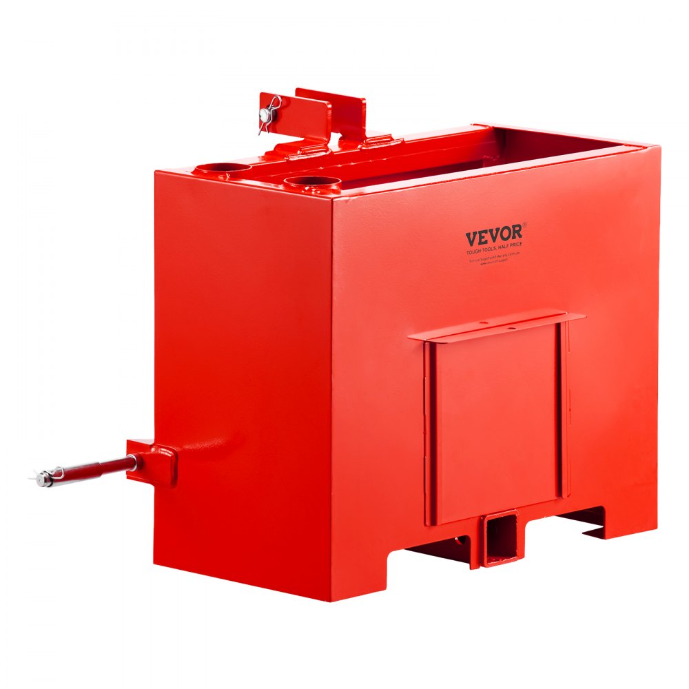 VEVOR Ballast Box, 3-Point Category 1 Tractor Ballast of 800 lbs Capacity, with Standard 2 Inch Hitch Receiver, Heavy-Duty Steel 3.2 ft³ Large Volume Durable Loader Attachment with Sliding Door, Red