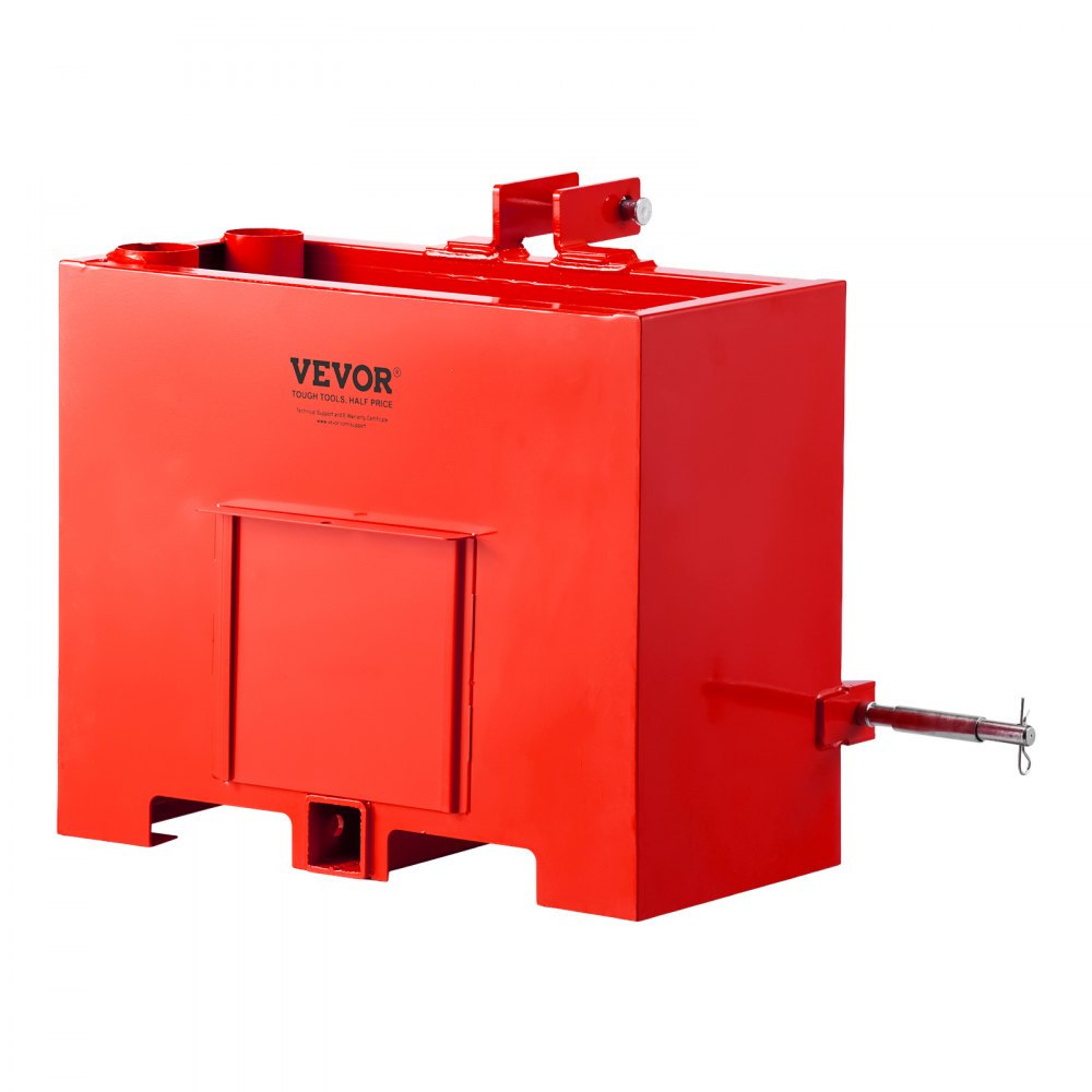 VEVOR Ballast Box, 3-Point Category 1 Tractor Ballast of 800 lbs Capacity, with Standard 2 Inch Hitch Receiver, Heavy-Duty Steel 3.2 ft³ Large Volume Durable Loader Attachment with Sliding Door, Red