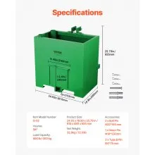 Ballast Box 3 Point Category 1 Tractor Heavy-Duty Thickened Hard Steel Green