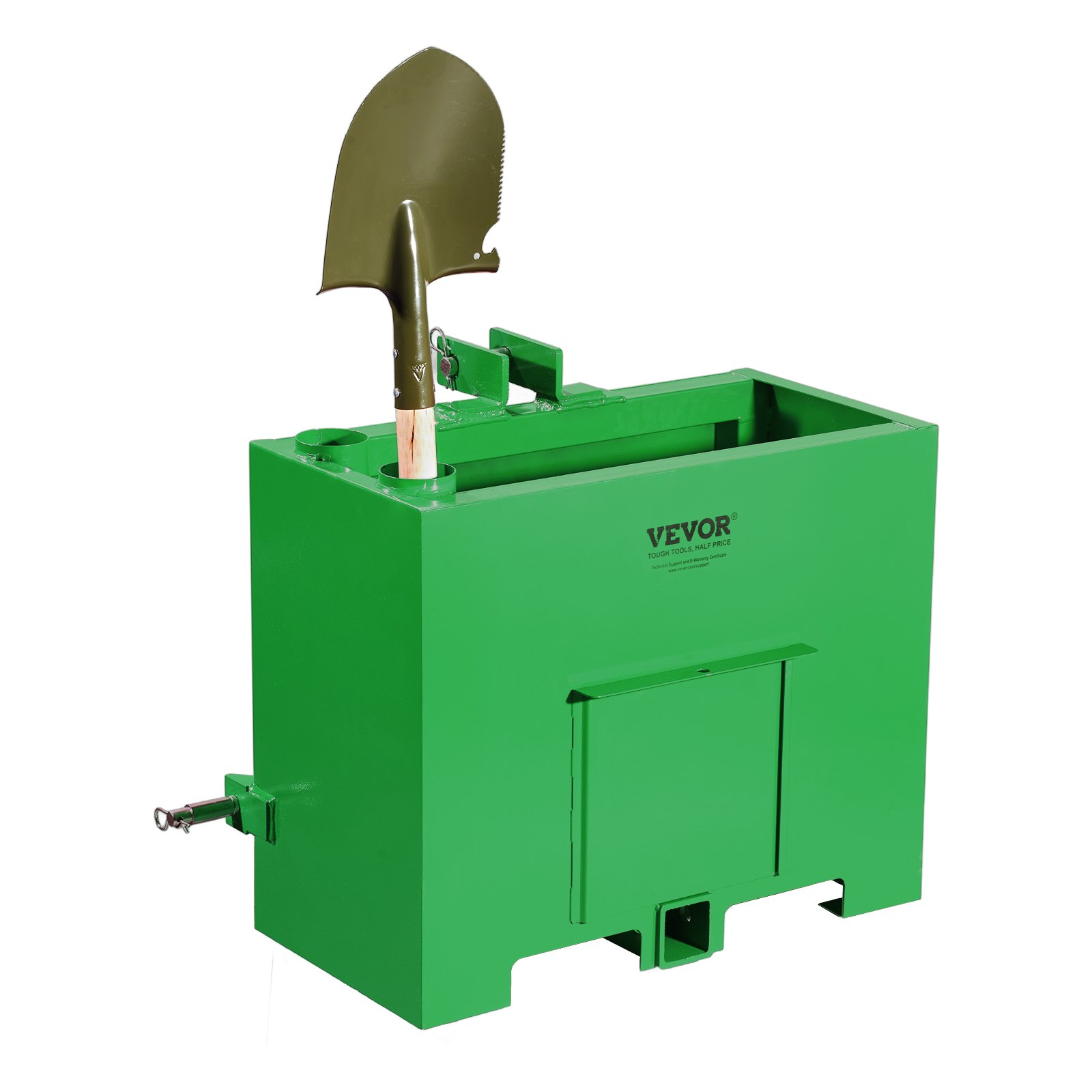VEVOR Ballast Box, 3-Point Category 1 Tractor Ballast of 800lbs Capacity, for 2 Inch Hitch Receiver, Heavy-Duty Steel 4.3 ft³ Large Volume Loader Attachment with Sliding Door, Green