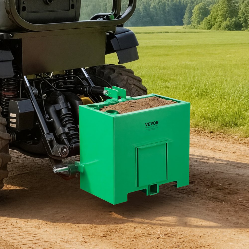 VEVOR Ballast Box, 3-Point Category 1 Tractor Ballast of 800 lbs Capacity, with Standard 2 Inch Hitch Receiver, Heavy-Duty Steel 3.2 ft³ Large Volume Durable Loader Attachment with Sliding Door, Green