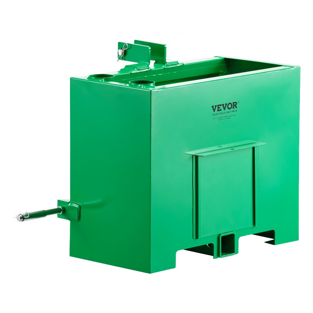 VEVOR Ballast Box, 3-Point Category 1 Tractor Ballast of 800 lbs Capacity, with Standard 2 Inch Hitch Receiver, Heavy-Duty Steel 3.2 ft³ Large Volume Durable Loader Attachment with Sliding Door, Green