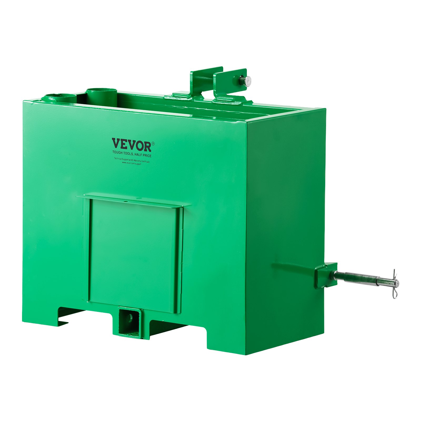 VEVOR Ballast Box, 3-Point Category 1 Tractor Ballast of 800 lbs Capacity, with Standard 2 Inch Hitch Receiver, Heavy-Duty Steel 3.2 ft³ Large Volume Durable Loader Attachment with Sliding Door, Green