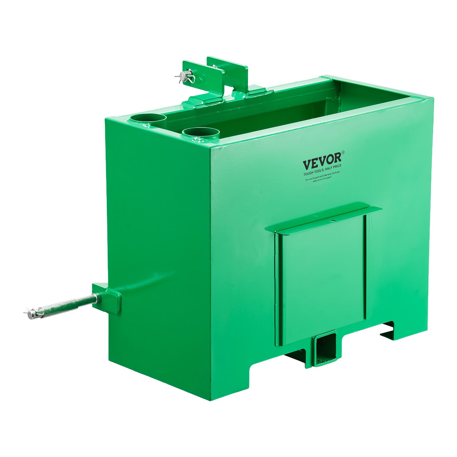 VEVOR Ballast Box, 3-Point Category 1 Tractor Ballast of 800 lbs Capacity, with Standard 2 Inch Hitch Receiver, Heavy-Duty Steel 3.2 ft³ Large Volume Durable Loader Attachment with Sliding Door, Green