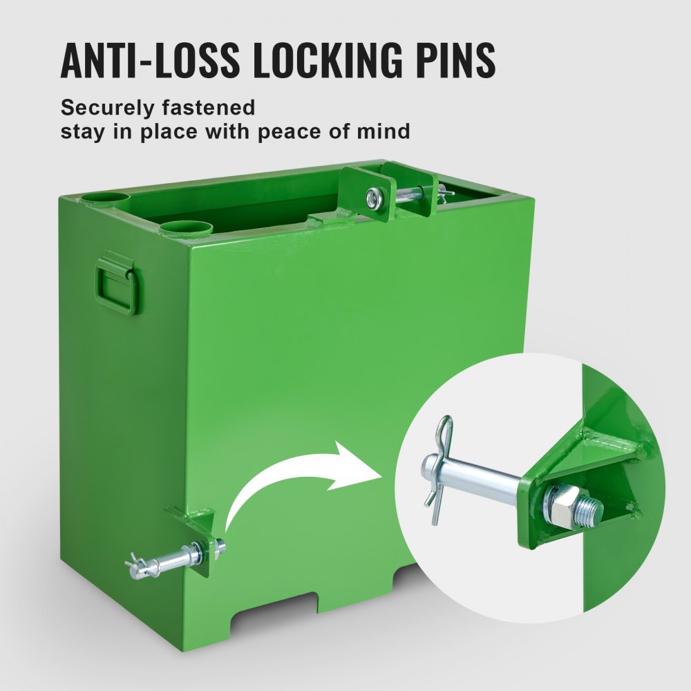 VEVOR Ballast Box 3 Point Category 1 Tractor, 800lbs Capacity Hitch Ballast Box, for 2'' Hitch Receiver, Tractor Ballast Box with 5cu.ft Volume, Heavy-duty Steel, Green