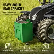 VEVOR Ballast Box 3 Point Category 1 Tractor, 800lbs Capacity Hitch Ballast Box, for 2'' Hitch Receiver, Tractor Ballast Box with 5cu.ft Volume, Heavy-duty Steel, Green