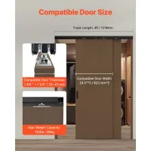 VEVOR Bypass Door Hardware 4ft Bypass Closet Door Track Kit for 2 Door System