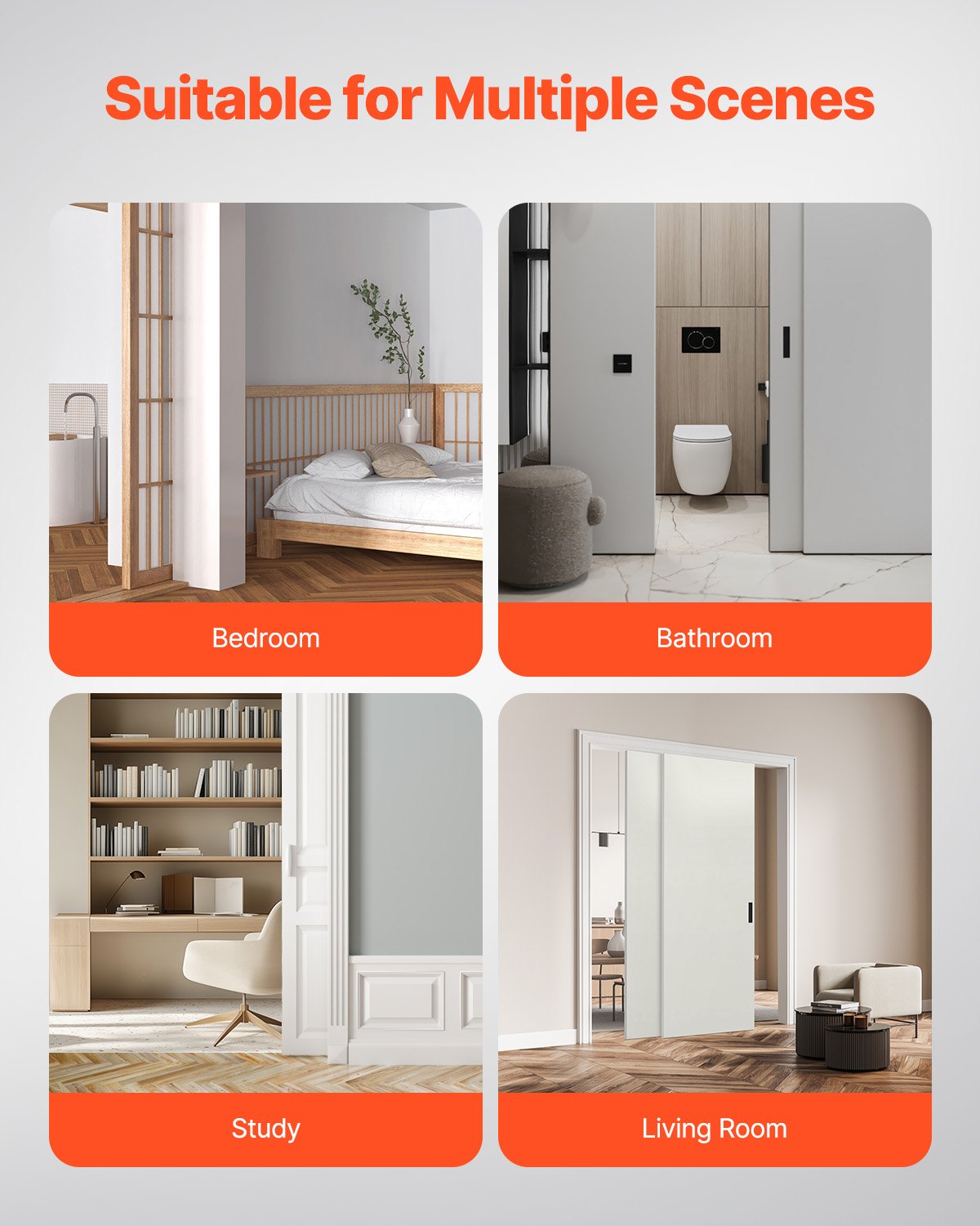 VEVOR Bypass Door Hardware, 5ft Heavy Duty Bypass Sliding Door Hardware Kit, Aluminum Alloy Sliding Closet Door Hardware Set for 2 Door System, Fit Door Thickness 1 3/8 " - 1 3/4", Easy to Install