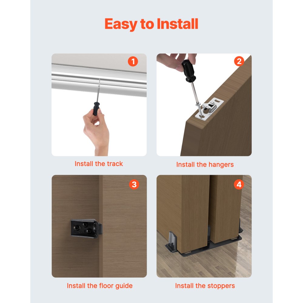 VEVOR Bypass Door Hardware, 1.83 m Heavy Duty Bypass Sliding Door Hardware Kit, Sturdy Aluminum Alloy Sliding Closet Door Hardware Set for 2 Door System, Fit Door Thickness 35-45 mm, Easy to Install