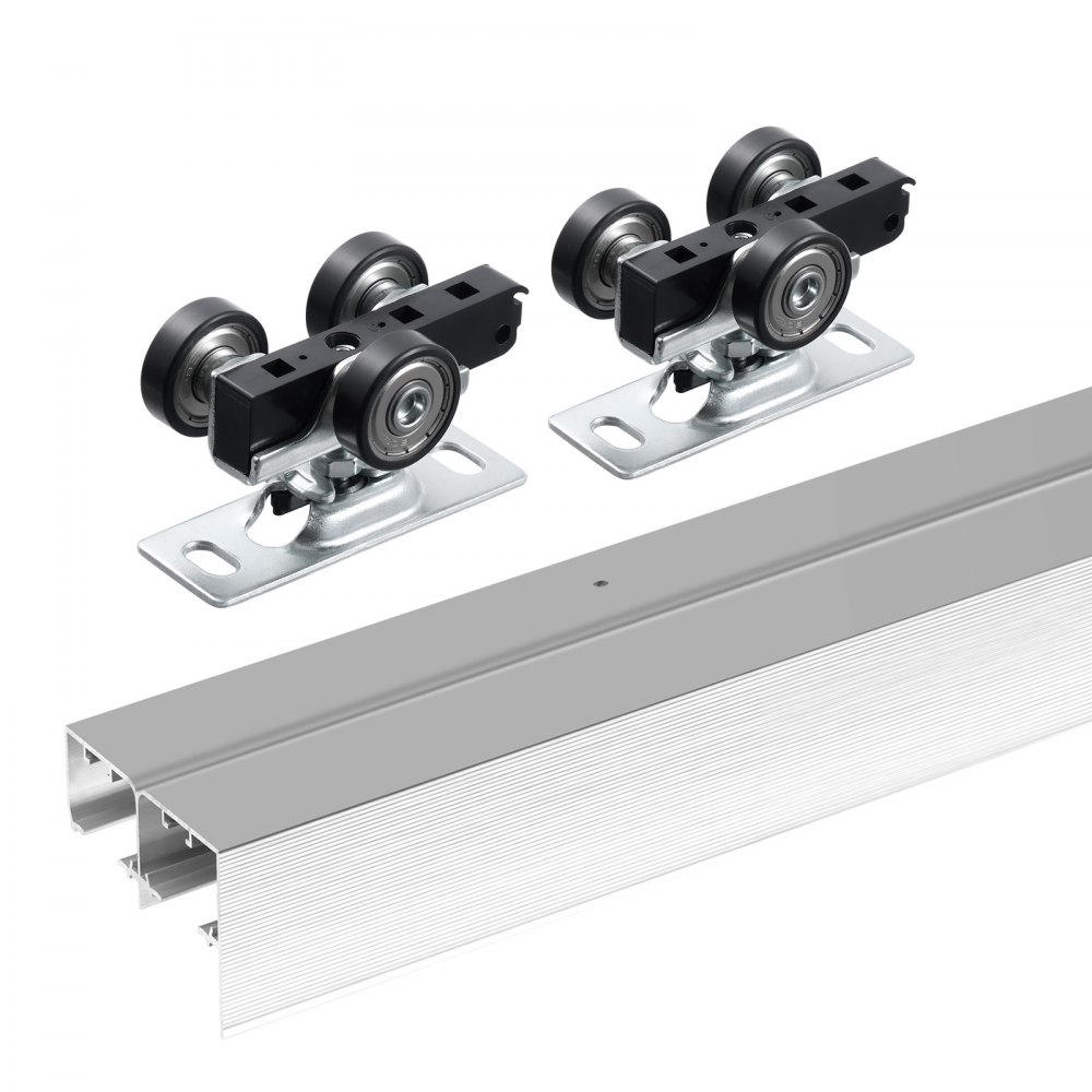 VEVOR Bypass Door Hardware, 1.83 m Heavy Duty Bypass Sliding Door Hardware Kit, Sturdy Aluminum Alloy Sliding Closet Door Hardware Set for 2 Door System, Fit Door Thickness 35-45 mm, Easy to Install
