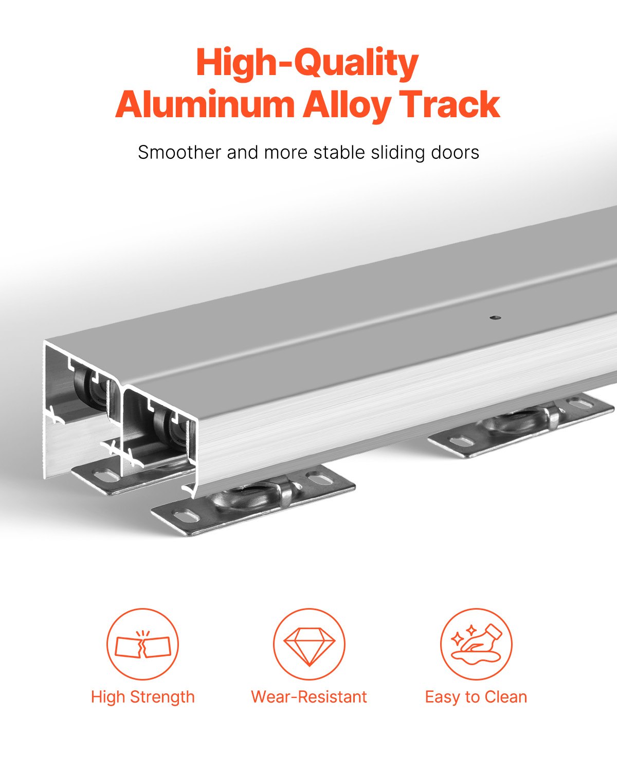 VEVOR Bypass Door Hardware, 1.83 m Heavy Duty Bypass Sliding Door Hardware Kit, Sturdy Aluminum Alloy Sliding Closet Door Hardware Set for 2 Door System, Fit Door Thickness 35-45 mm, Easy to Install