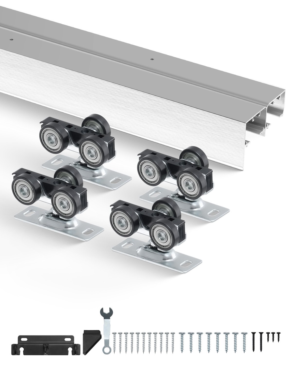 VEVOR Bypass Door Hardware, 1.83 m Heavy Duty Bypass Sliding Door Hardware Kit, Sturdy Aluminum Alloy Sliding Closet Door Hardware Set for 2 Door System, Fit Door Thickness 35-45 mm, Easy to Install