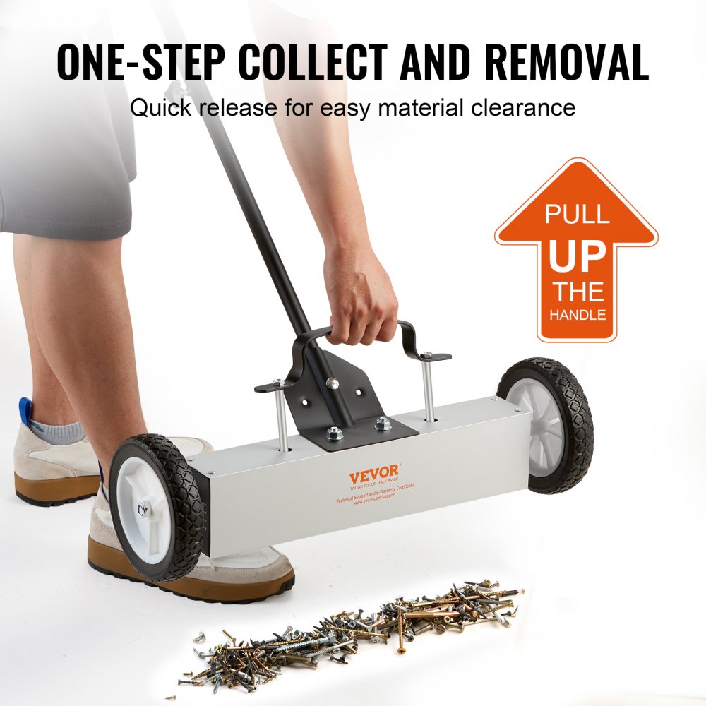 VEVOR 45Lbs Rolling Magnetic Sweeper with Wheels, Push-Type Magnetic Pick Up Sweeper, 18-inch Large Magnet Pickup Lawn Sweeper,  Magnet with Telescoping Handle, Easy Cleanup of Workshop Garage Yard