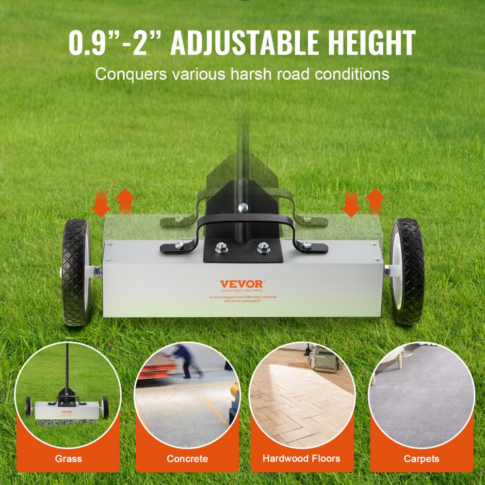 VEVOR 45Lbs Rolling Magnetic Sweeper with Wheels, Push-Type Magnetic Pick Up Sweeper, 18-inch Large Magnet Pickup Lawn Sweeper,  Magnet with Telescoping Handle, Easy Cleanup of Workshop Garage Yard