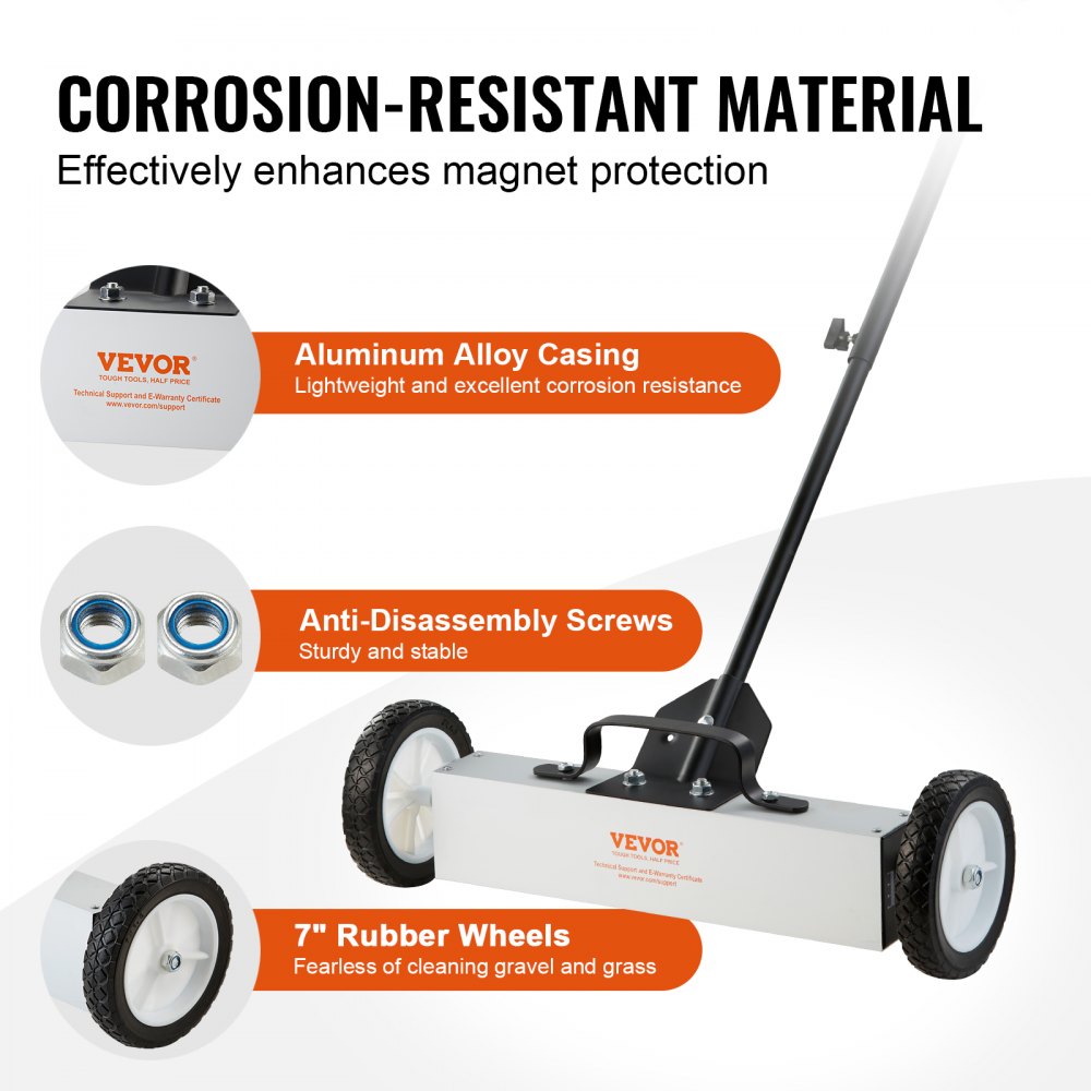 VEVOR 45Lbs Rolling Magnetic Sweeper with Wheels, Push-Type Magnetic Pick Up Sweeper, 18-inch Large Magnet Pickup Lawn Sweeper,  Magnet with Telescoping Handle, Easy Cleanup of Workshop Garage Yard