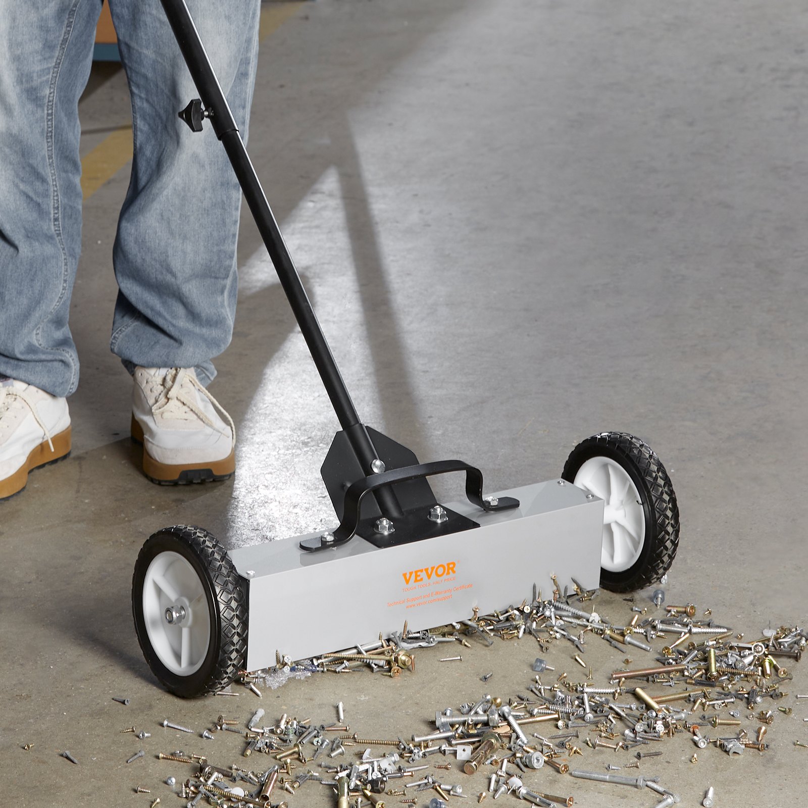 VEVOR 45Lbs Rolling Magnetic Sweeper with Wheels, Push-Type Magnetic Pick Up Sweeper, 18-inch Large Magnet Pickup Lawn Sweeper,  Magnet with Telescoping Handle, Easy Cleanup of Workshop Garage Yard