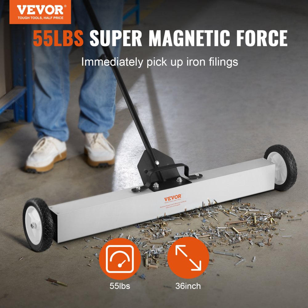 VEVOR 55lbs Rolling Magnetic Sweeper with Wheels,Push-Type Magnetic Pick Up Sweeper 24-Inch Large Magnet Pickup Lawn Sweeper with Telescoping Handle