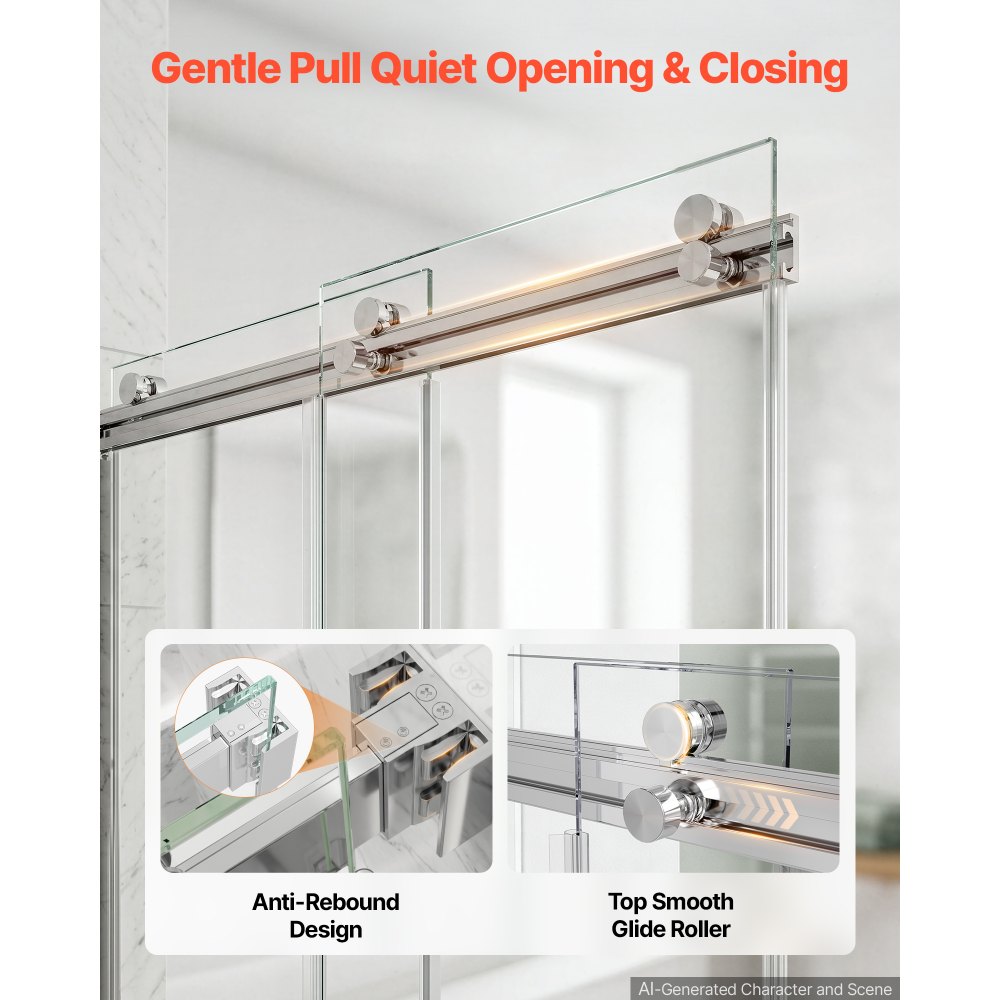 VEVOR Bathtub Shower Door 60"W x 60"H Frameless Bypass Sliding Doors Silver, 5/16" Clear Tempered Glass, Double Sliding Tub Shower Doors with 2 Stainless Steel Handles, Nano Coating, for Bathroom Tubs