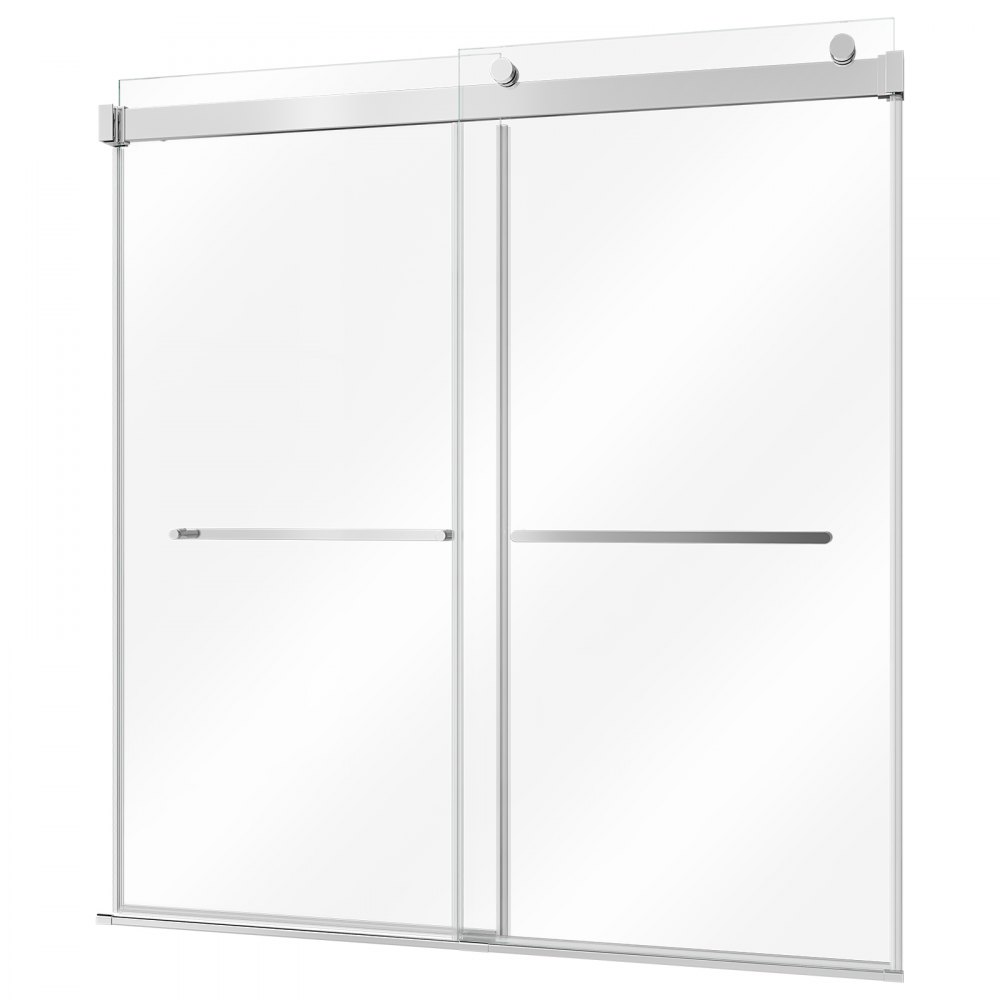VEVOR Bathtub Shower Door 60"W x 60"H Frameless Bypass Sliding Doors Silver, 5/16" Clear Tempered Glass, Double Sliding Tub Shower Doors with 2 Stainless Steel Handles, Nano Coating, for Bathroom Tubs
