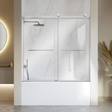 VEVOR Bathtub Shower Door 60"W x 60"H Frameless Bypass Sliding Doors Silver, 5/16" Clear Tempered Glass, Double Sliding Tub Shower Doors with 2 Stainless Steel Handles, Nano Coating, for Bathroom Tubs