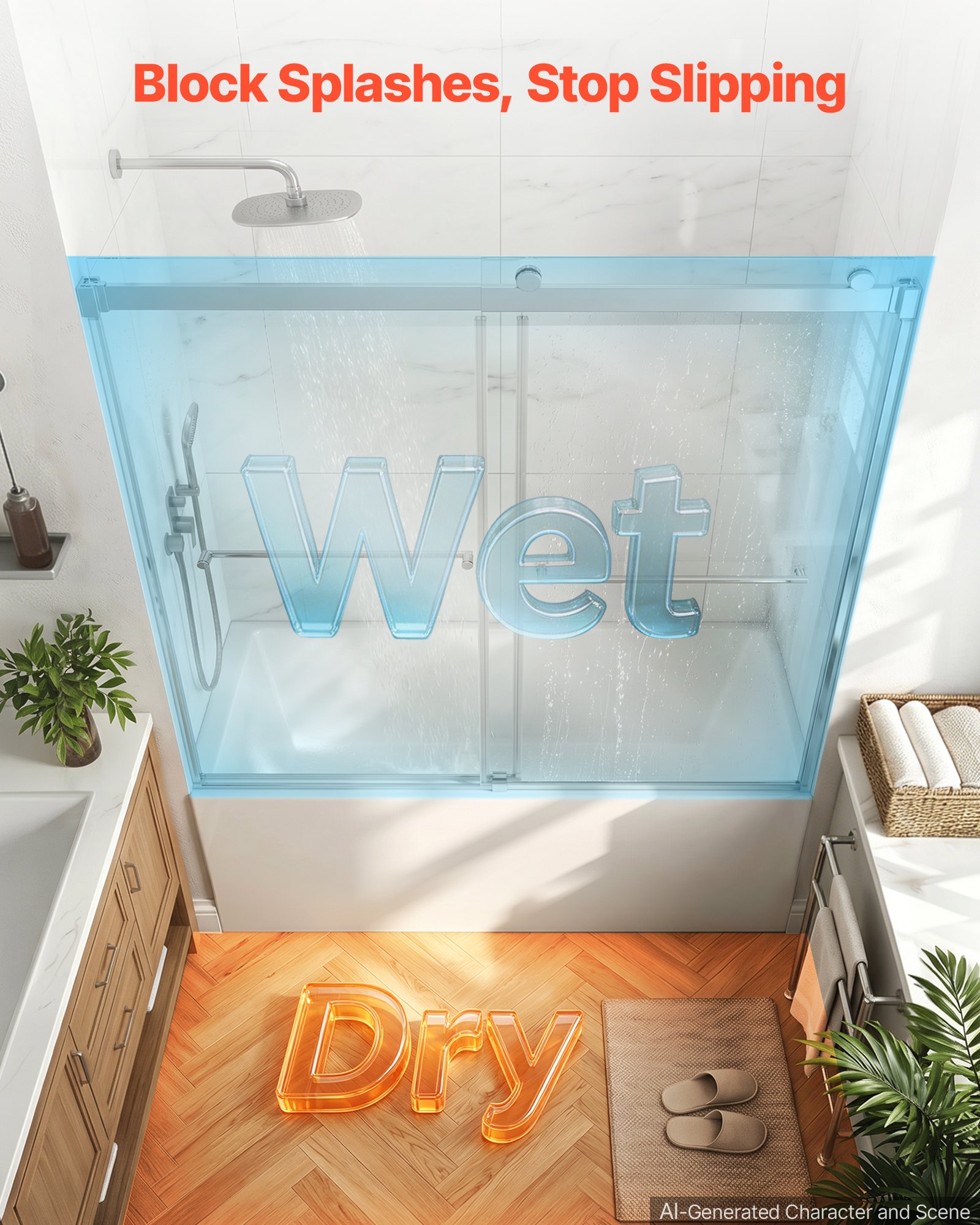 VEVOR Bathtub Shower Door 60"W x 60"H Frameless Bypass Sliding Doors Silver, 5/16" Clear Tempered Glass, Double Sliding Tub Shower Doors with 2 Stainless Steel Handles, Nano Coating, for Bathroom Tubs
